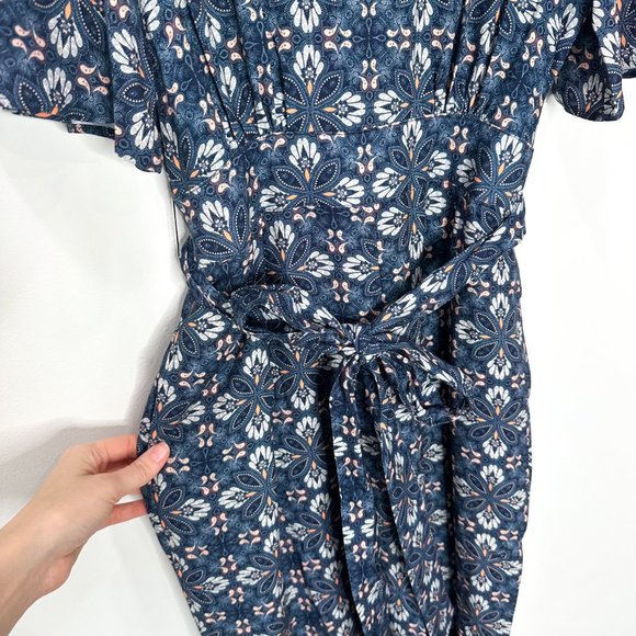 Anthropologie LAIA Norma Wide Leg Tie Waist Jumpsuit in Blue Floral Motif Print - Picture 8 of 17